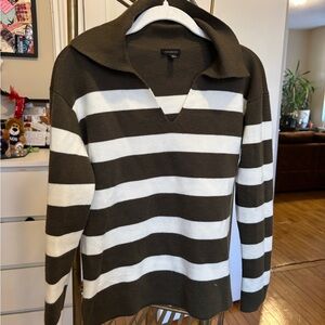 Banana Republic's Striped Sweater - Olive Green and White